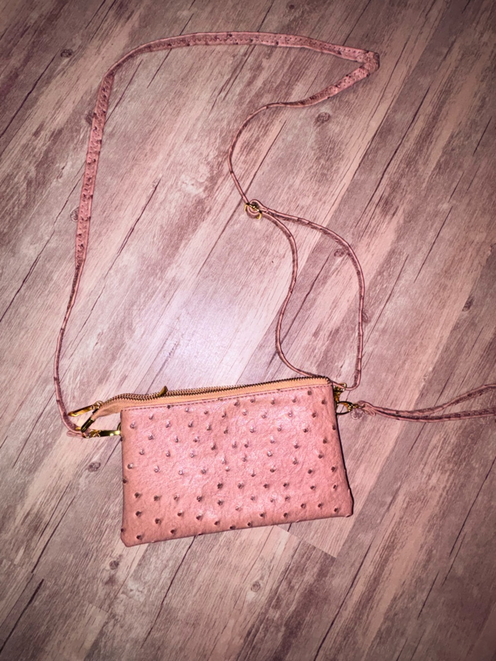 Classic Pink Crossbody Bag with Stud Texture